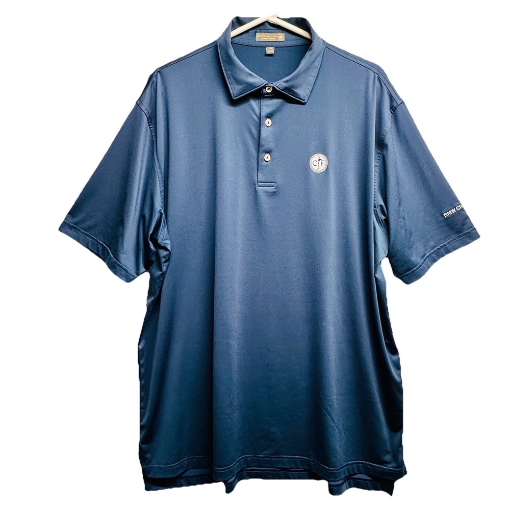 Peter Millar Summer Comfort Mens XL Blue Golf Polo Shirt‎ BMW Championship
